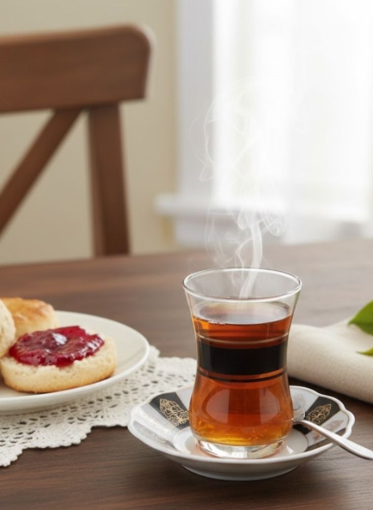 بريميم طقم أكواب شاي زجاجية مع صحون مكوّن من ست قطع بقاعدة سوداء مقاومة للحرارة - Image 2